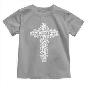 Blessed Floral Cross Christian Graphic Toddler T Shirt Faith Inspired Minimalist Scripture TS02 Sport Gray Print Your Wear