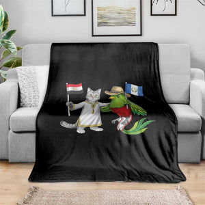 Egypt and Guatemala Friendship Heritage Pride Throw Blanket Cute Cat and Quetzal Holding Flag TS02 Print Your Wear