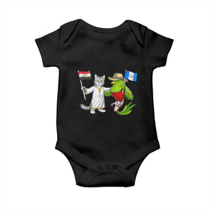 Egypt and Guatemala Friendship Heritage Pride Baby Onesie Cute Cat and Quetzal Holding Flag TS02 Black Print Your Wear