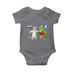 Egypt and Guatemala Friendship Heritage Pride Baby Onesie Cute Cat and Quetzal Holding Flag TS02 Charcoal Print Your Wear
