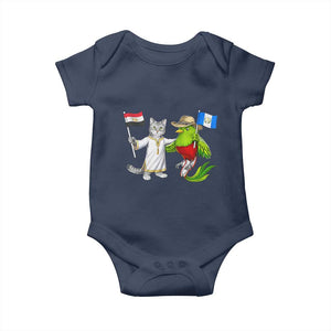 Egypt and Guatemala Friendship Heritage Pride Baby Onesie Cute Cat and Quetzal Holding Flag TS02 Navy Print Your Wear