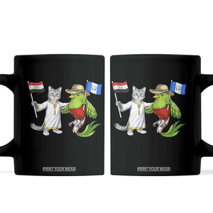 Egypt and Guatemala Friendship Heritage Pride Coffee Mug Cute Cat and Quetzal Holding Flag TS02 Black Print Your Wear