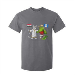 Egypt and Guatemala Friendship Heritage Pride T Shirt For Kid Cute Cat and Quetzal Holding Flag TS02 Charcoal Print Your Wear