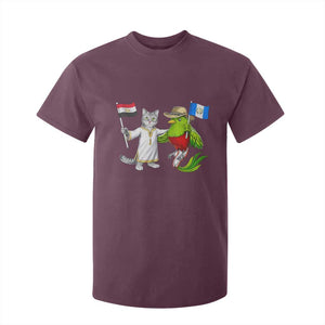 Egypt and Guatemala Friendship Heritage Pride T Shirt For Kid Cute Cat and Quetzal Holding Flag TS02 Maroon Print Your Wear