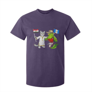 Egypt and Guatemala Friendship Heritage Pride T Shirt For Kid Cute Cat and Quetzal Holding Flag TS02 Purple Print Your Wear