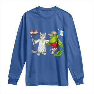 Egypt and Guatemala Friendship Heritage Pride Long Sleeve Shirt Cute Cat and Quetzal Holding Flag TS02 Royal Blue Print Your Wear