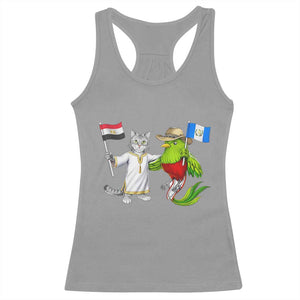 Egypt and Guatemala Friendship Heritage Pride Racerback Tank Top Cute Cat and Quetzal Holding Flag TS02 Sport Gray Print Your Wear