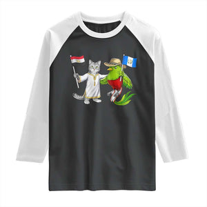 Egypt and Guatemala Friendship Heritage Pride Raglan Shirt Cute Cat and Quetzal Holding Flag TS02 Black White Print Your Wear