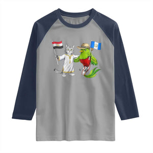 Egypt and Guatemala Friendship Heritage Pride Raglan Shirt Cute Cat and Quetzal Holding Flag TS02 Sport Gray Navy Print Your Wear