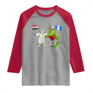 Egypt and Guatemala Friendship Heritage Pride Raglan Shirt Cute Cat and Quetzal Holding Flag TS02 Sport Gray Red Print Your Wear