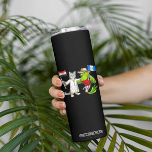 Egypt and Guatemala Friendship Heritage Pride Skinny Tumbler Cute Cat and Quetzal Holding Flag TS02 Print Your Wear