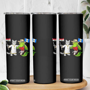 Egypt and Guatemala Friendship Heritage Pride Skinny Tumbler Cute Cat and Quetzal Holding Flag TS02 Print Your Wear