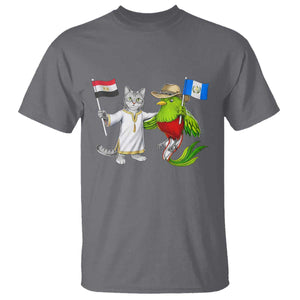 Egypt and Guatemala Friendship Heritage Pride T Shirt Cute Cat and Quetzal Holding Flag TS02 Charcoal Print Your Wear