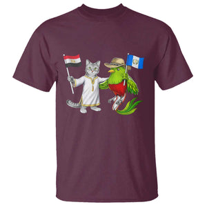 Egypt and Guatemala Friendship Heritage Pride T Shirt Cute Cat and Quetzal Holding Flag TS02 Maroon Print Your Wear