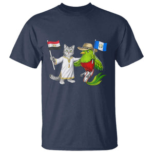 Egypt and Guatemala Friendship Heritage Pride T Shirt Cute Cat and Quetzal Holding Flag TS02 Navy Print Your Wear