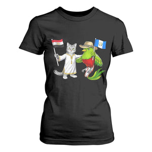 Egypt and Guatemala Friendship Heritage Pride T Shirt For Women Cute Cat and Quetzal Holding Flag TS02 Black Print Your Wear