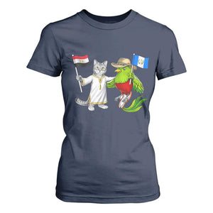 Egypt and Guatemala Friendship Heritage Pride T Shirt For Women Cute Cat and Quetzal Holding Flag TS02 Navy Print Your Wear
