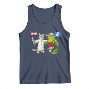 Egypt and Guatemala Friendship Heritage Pride Tank Top Cute Cat and Quetzal Holding Flag TS02 Navy Print Your Wear