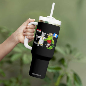 Egypt and Guatemala Friendship Heritage Pride Tumbler With Handle Cute Cat and Quetzal Holding Flag TS02 Print Your Wear