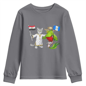 Egypt and Guatemala Friendship Heritage Pride Youth Sweatshirt Cute Cat and Quetzal Holding Flag TS02 Charcoal Print Your Wear