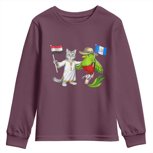 Egypt and Guatemala Friendship Heritage Pride Youth Sweatshirt Cute Cat and Quetzal Holding Flag TS02 Maroon Print Your Wear