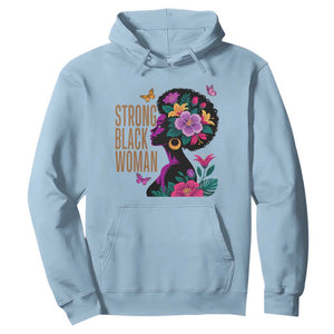 Strong Black Woman Floral Afro Hoodie Empowering Black Queen Pride Celebrating Melanin and Strength TS02 Light Blue Print Your Wear