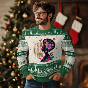 Strong Black Woman Floral Afro Ugly Christmas Sweater Empowering Black Queen Pride Celebrating Melanin and Strength TS02 Beige Green Print Your Wear