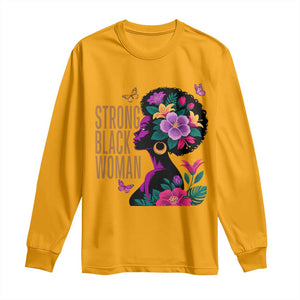 Strong Black Woman Floral Afro Long Sleeve Shirt Empowering Black Queen Pride Celebrating Melanin and Strength TS02 Gold Print Your Wear