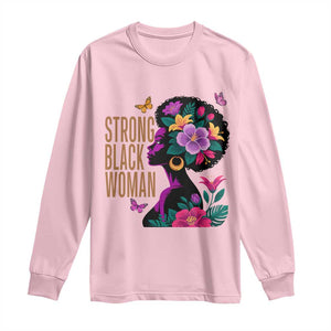 Strong Black Woman Floral Afro Long Sleeve Shirt Empowering Black Queen Pride Celebrating Melanin and Strength TS02 Light Pink Print Your Wear
