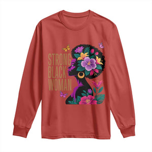 Strong Black Woman Floral Afro Long Sleeve Shirt Empowering Black Queen Pride Celebrating Melanin and Strength TS02 Red Print Your Wear
