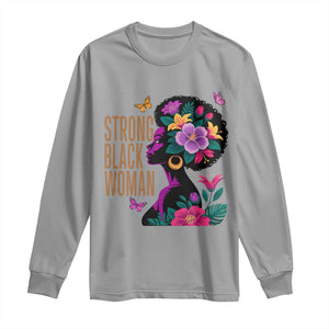 Strong Black Woman Floral Afro Long Sleeve Shirt Empowering Black Queen Pride Celebrating Melanin and Strength TS02 Sport Gray Print Your Wear