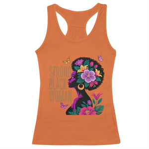 Strong Black Woman Floral Afro Racerback Tank Top Empowering Black Queen Pride Celebrating Melanin and Strength TS02 Orange Print Your Wear