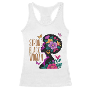Strong Black Woman Floral Afro Racerback Tank Top Empowering Black Queen Pride Celebrating Melanin and Strength TS02 White Print Your Wear