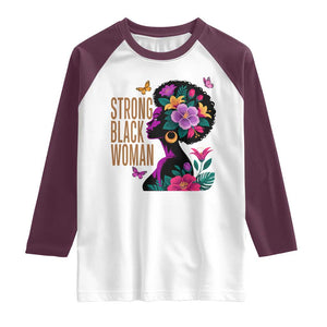 Strong Black Woman Floral Afro Raglan Shirt Empowering Black Queen Pride Celebrating Melanin and Strength TS02 White Maroon Print Your Wear