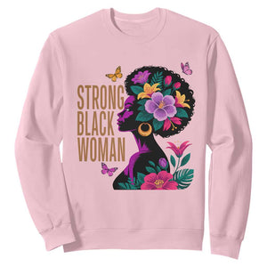 Strong Black Woman Floral Afro Sweatshirt Empowering Black Queen Pride Celebrating Melanin and Strength TS02 Light Pink Print Your Wear