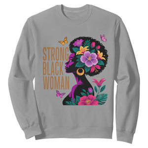 Strong Black Woman Floral Afro Sweatshirt Empowering Black Queen Pride Celebrating Melanin and Strength TS02 Sport Gray Print Your Wear