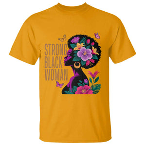 Strong Black Woman Floral Afro T Shirt Empowering Black Queen Pride Celebrating Melanin and Strength TS02 Gold Print Your Wear