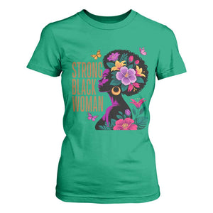 Strong Black Woman Floral Afro T Shirt For Women Empowering Black Queen Pride Celebrating Melanin and Strength TS02 Irish Green Print Your Wear