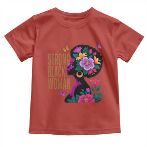 Strong Black Woman Floral Afro Toddler T Shirt Empowering Black Queen Pride Celebrating Melanin and Strength TS02 Red Print Your Wear