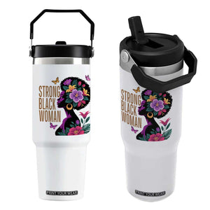 Strong Black Woman Floral Afro Flip Straw Tumbler Empowering Black Queen Pride Celebrating Melanin and Strength TS02 One Size: 30 oz White Print Your Wear