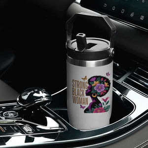 Strong Black Woman Floral Afro Flip Straw Tumbler Empowering Black Queen Pride Celebrating Melanin and Strength TS02 Print Your Wear