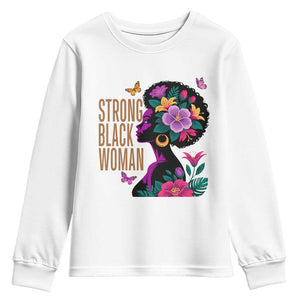 Strong Black Woman Floral Afro Youth Sweatshirt Empowering Black Queen Pride Celebrating Melanin and Strength TS02 White Print Your Wear