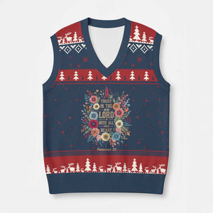 Trust in the Lord Proverbs 3:5 Floral Christian V-Neck Knit Sweater Vest Inspirational Bible Verse TS02 Navy Red Print Your Wear
