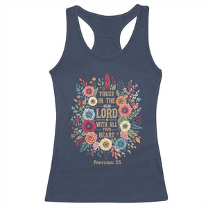 Trust in the Lord Proverbs 3:5 Floral Christian Racerback Tank Top Inspirational Bible Verse TS02 Navy Print Your Wear