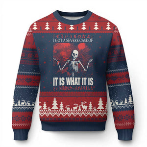 Dark Japanese Aesthetic Skeleton Meme Graphic Ugly Christmas Sweater I Got a Severe Case of It Is What It Is TS02 Navy Red Print Your Wear