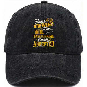 Funny Craft Crew Beer Homebrewers Washed Cotton Baseball Cap Home Brewing Makes Day Drinking Socially Accepted Brewery Fans TS02 Washed Cap Universal Fit Black Print Your Wear