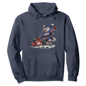 USA Eagle Vs Canada Loon Rivalry Graphic Hoodie Funny Sports Fan Ice Hockey Game Day Supporter TS02 Navy Print Your Wear