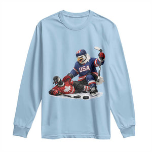 USA Eagle Vs Canada Loon Rivalry Graphic Long Sleeve Shirt Funny Sports Fan Ice Hockey Game Day Supporter TS02 Light Blue Print Your Wear