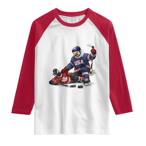 USA Eagle Vs Canada Loon Rivalry Graphic Raglan Shirt Funny Sports Fan Ice Hockey Game Day Supporter TS02 White Red Print Your Wear