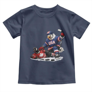 USA Eagle Vs Canada Loon Rivalry Graphic Toddler T Shirt Funny Sports Fan Ice Hockey Game Day Supporter TS02 Navy Print Your Wear